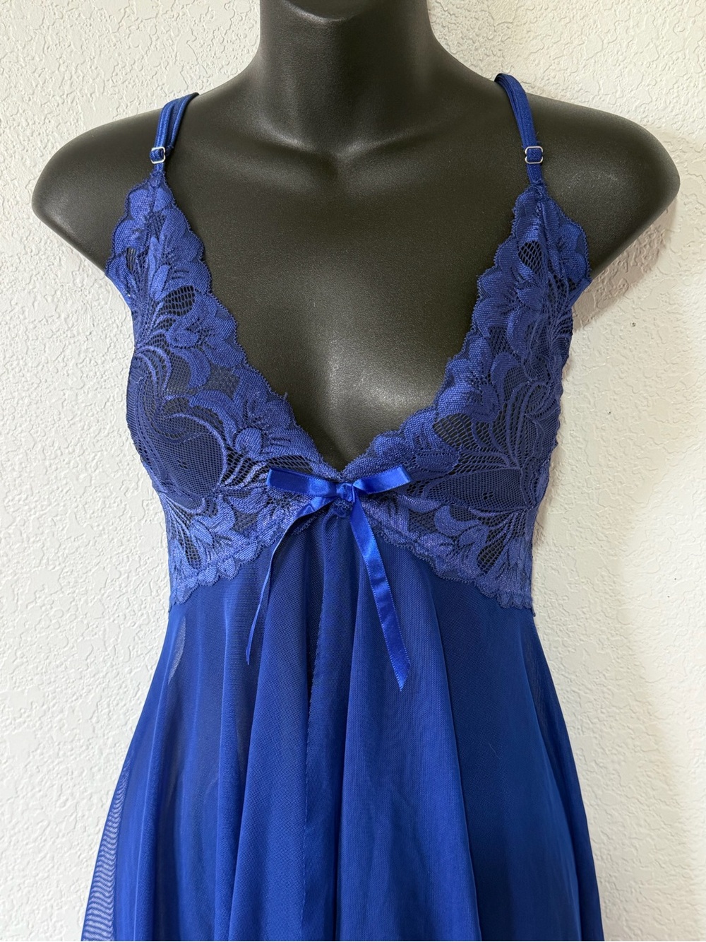 Royal Blue Lace Trim Chemise - Delicate Babydoll Nightwear - Picture 4 of 6